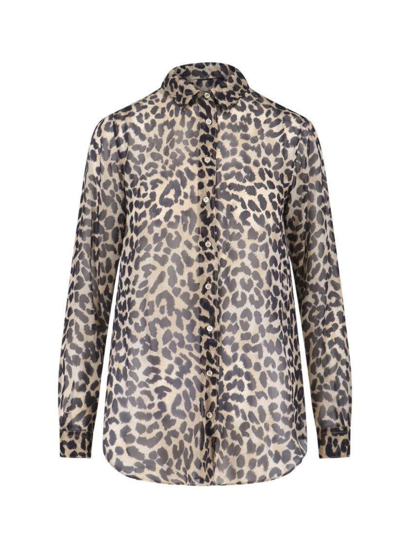 Aspesi Semi-Sheer Animal Print Shirt – Brown