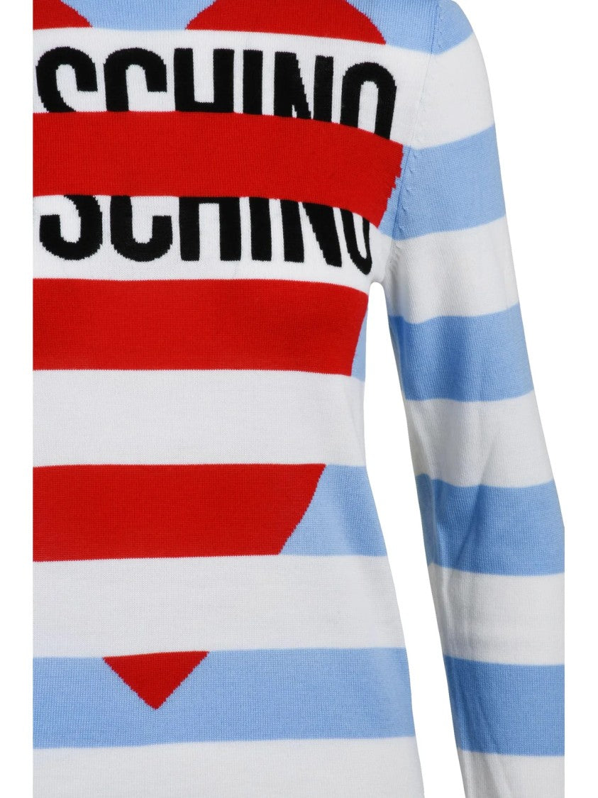 Mo5ch1no Jeans Horizontal Stripe Knit Top With Iconic Heart Design