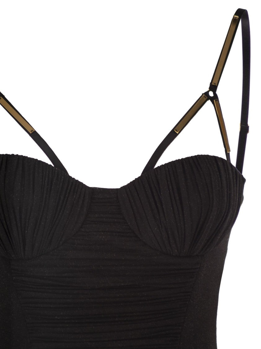 Elisabetta Franchi Red Carpet Dress In Lamé Jersey With Belt