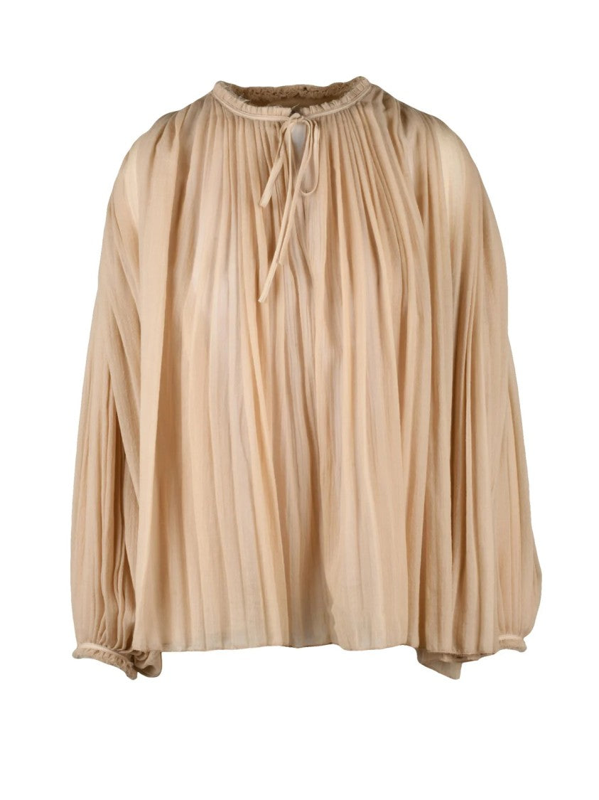 Chloé Beige Virgin Wool Pleated Blouse