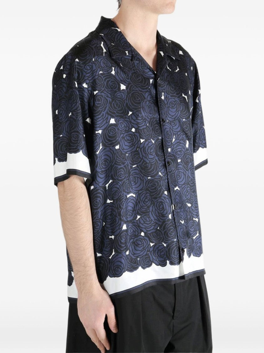 Givenchy Blue Floral Print Trim Detail Shirt