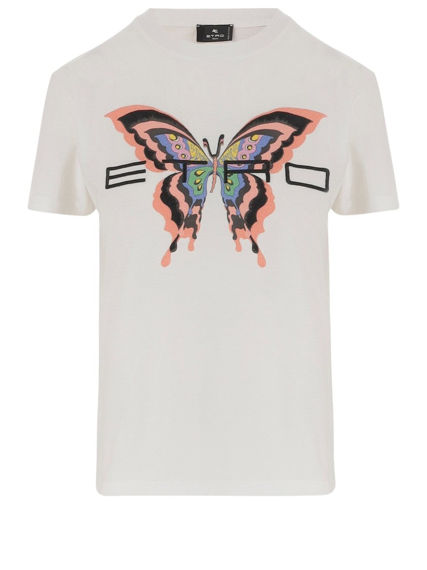 Etro Cotton T-Shirt With Butterfly Print