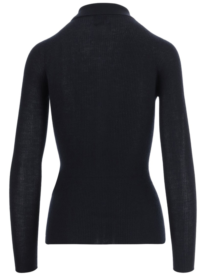 Sa Su Phi Dark Navy Ribbed Cashmere-Silk Polo Shirt