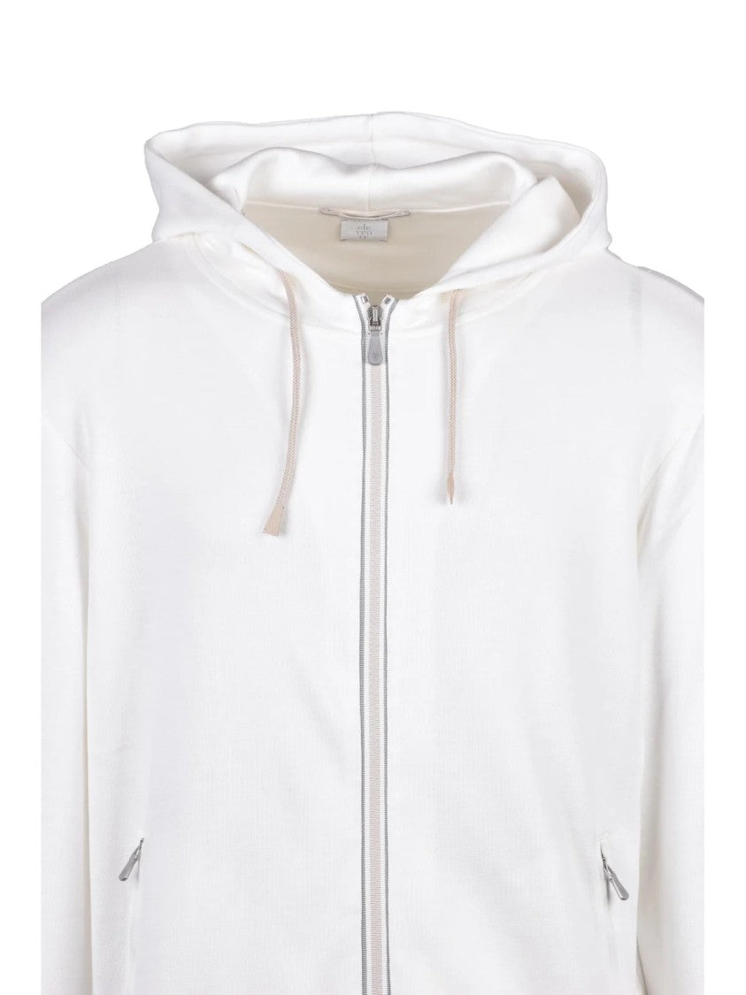 Eleventy White Cotton Polyamide Zip Hoodie