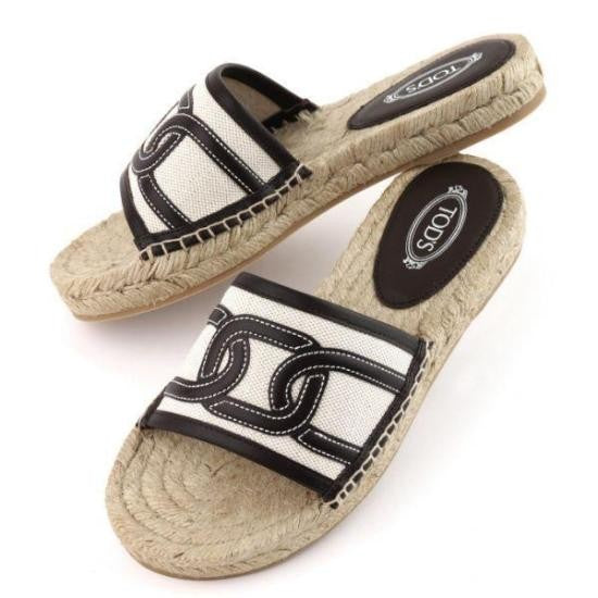 Tod's Textured Fabric Slip-On Mules With Woven Hemp Sole