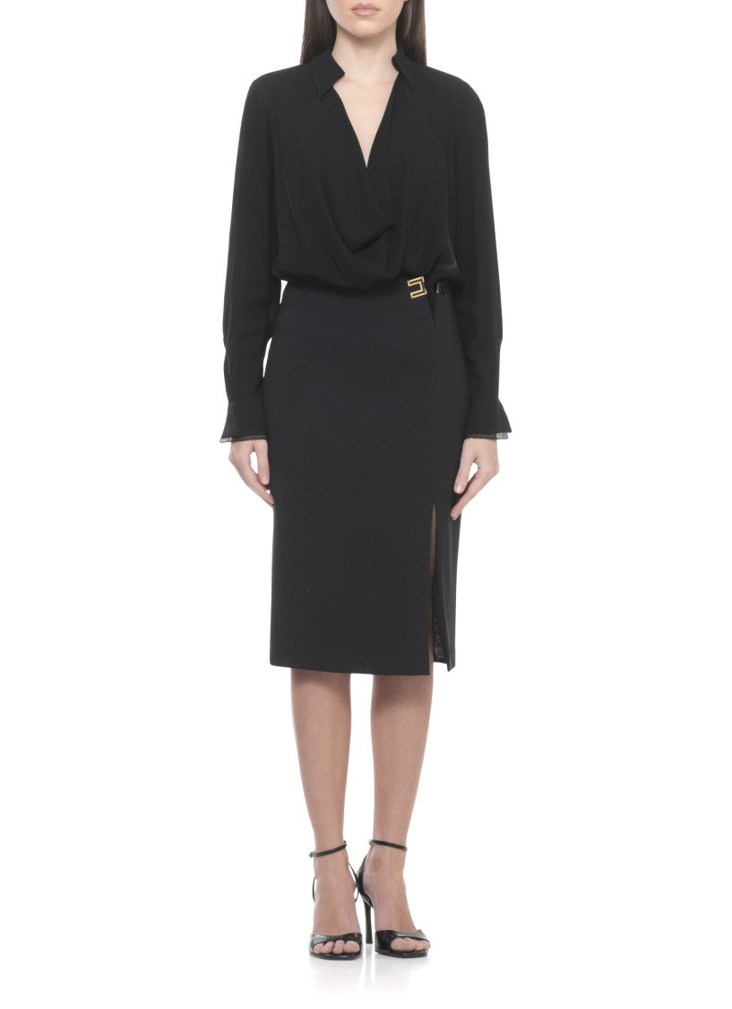 Elisabetta Franchi Black Viscose Wide-Neck Bodysuit