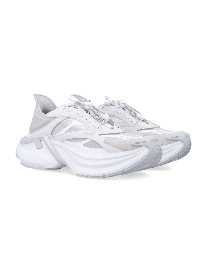 Fendi F-Light White Leather And Mesh Woman's Sneakers