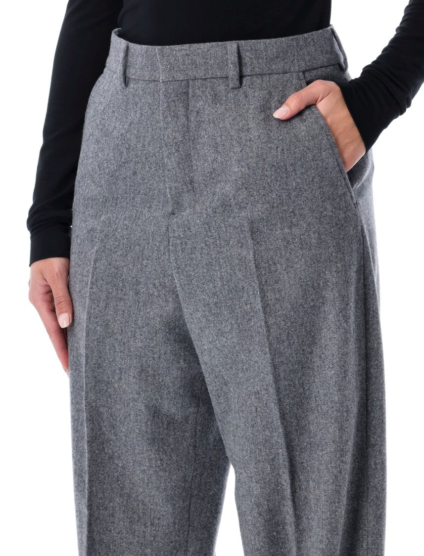 Ami Paris Heathered Grey Wool Wide-Leg Trousers With High Waist