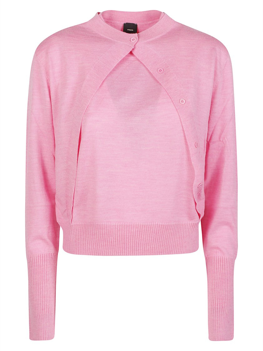 Pinko Tallin Wool-Cashmere Asymmetrical Cropped Cardigan