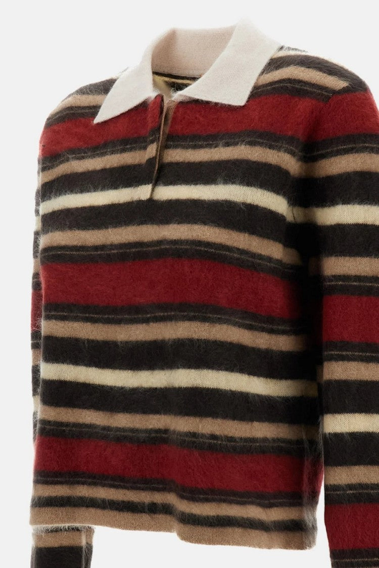 Guest In Residence Multicolor Grizzly Striped Cropped Rugby Cashmere Sweater