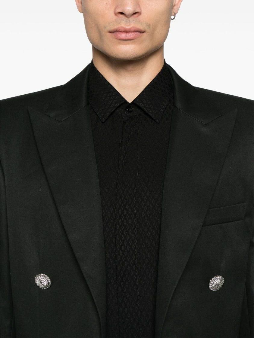 Balmain Structured Black Cotton Blazer With Shoulder Pads