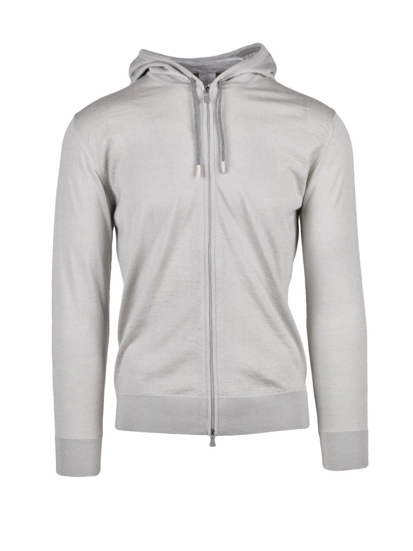 Eleventy Light Grey Wool Silk Men Zip Cardigan