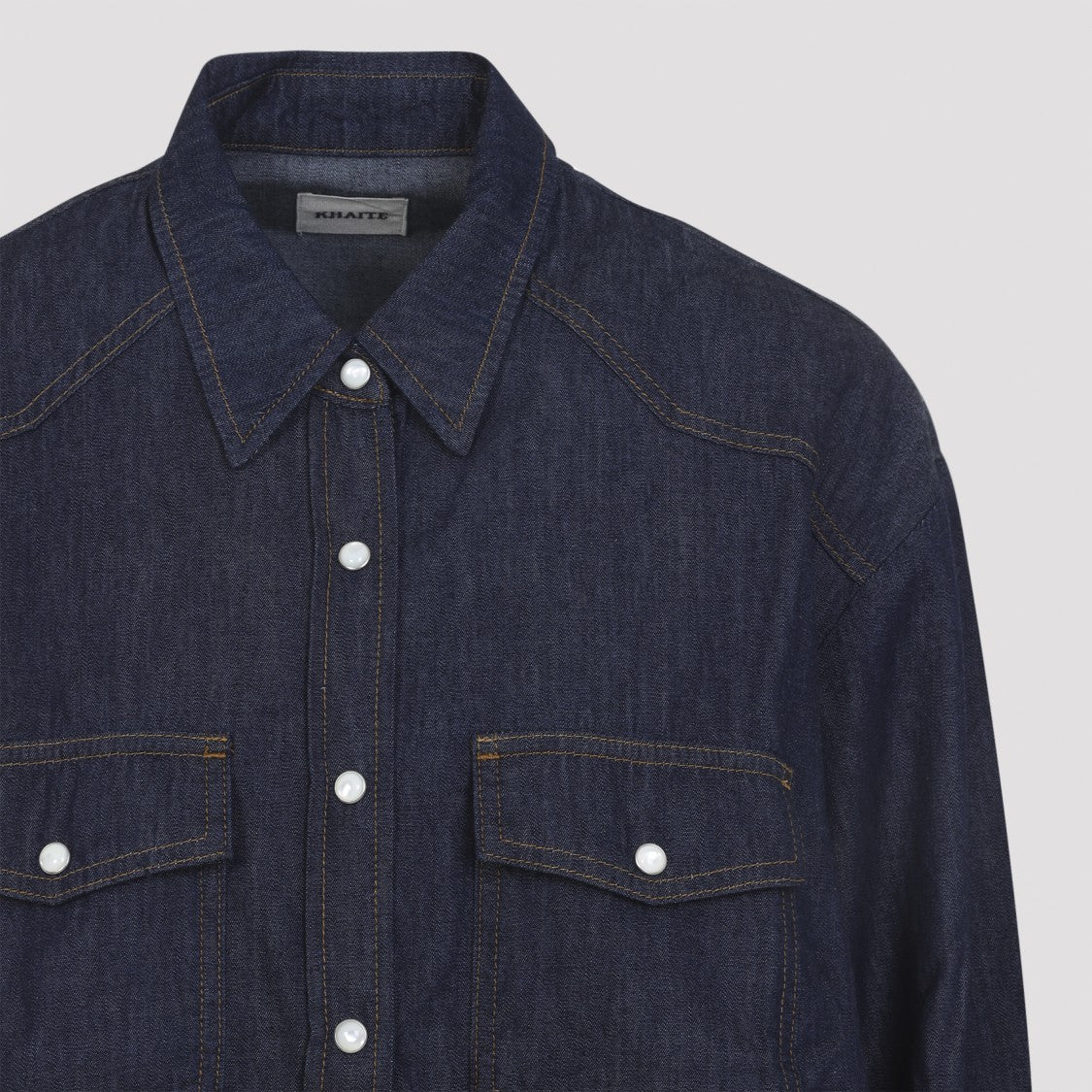 Khaite Classic Denim Shirt With Structured Collar And Flap Pockets