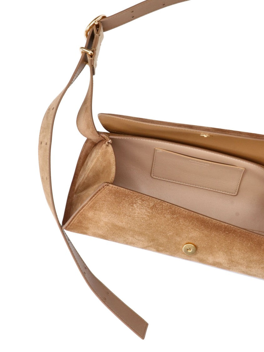Jil Sander Brown Cannolo Calf Suede Shoulder Bag