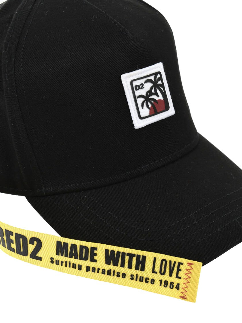 Dsquared2 Black D2 Patch Logo Cotton Baseball Hat