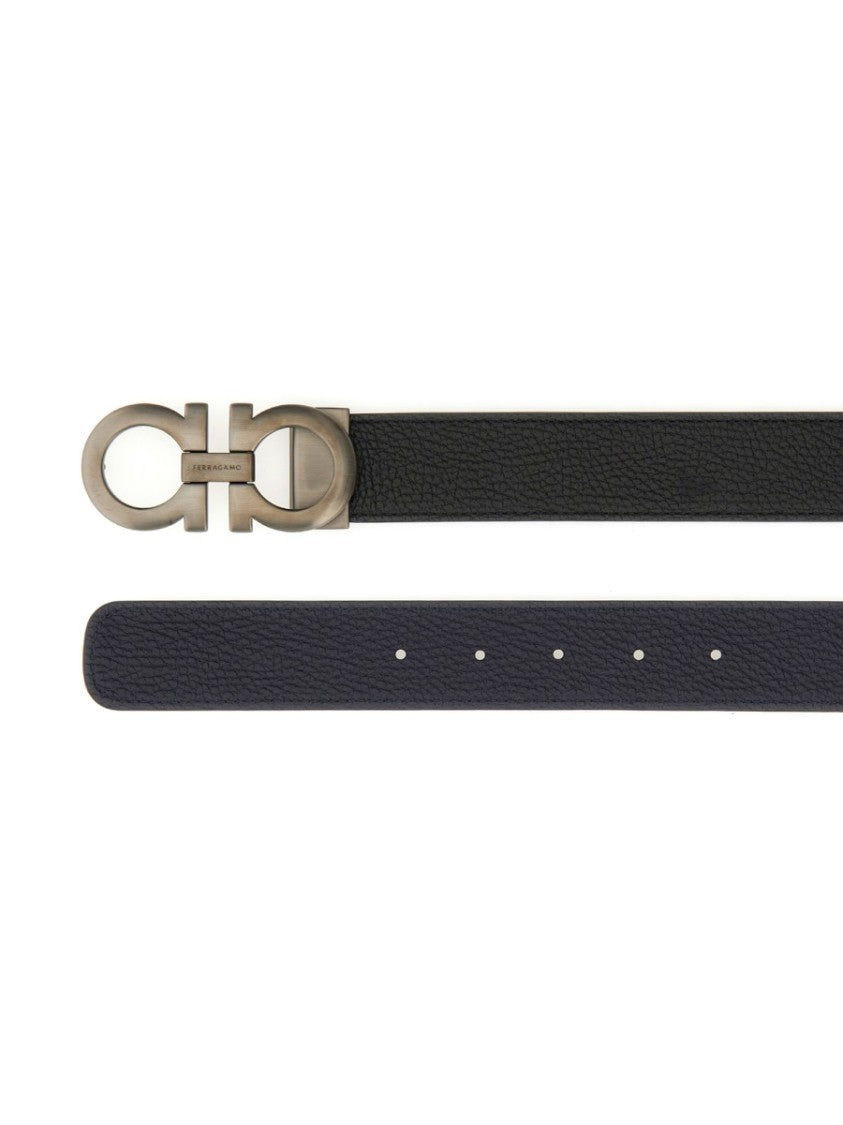 Ferragamo Black Calf Leather Double-Hook Belt