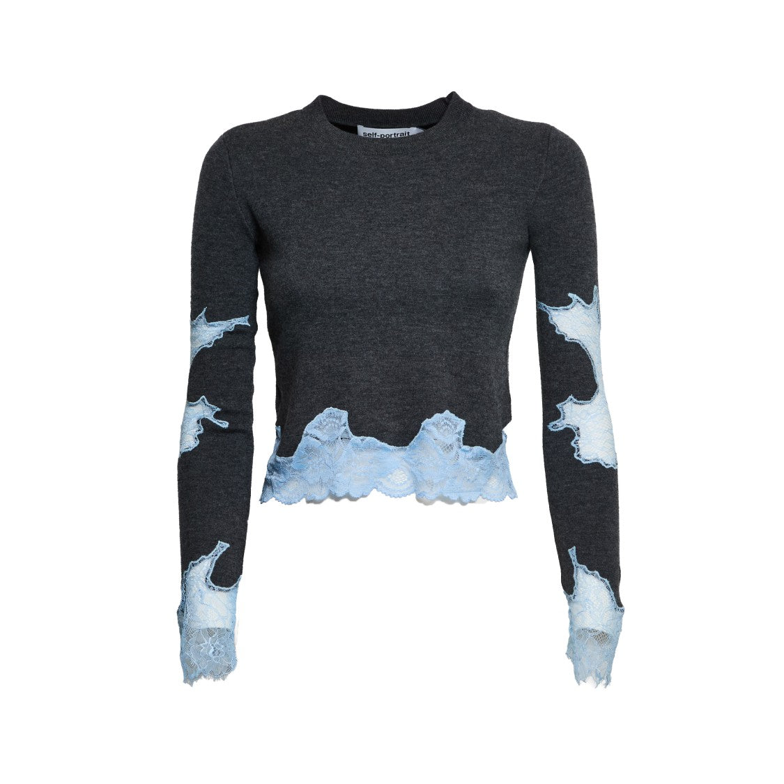 Self-Portrait Grey Contrast Lace Jumper With Delicate Appliqué