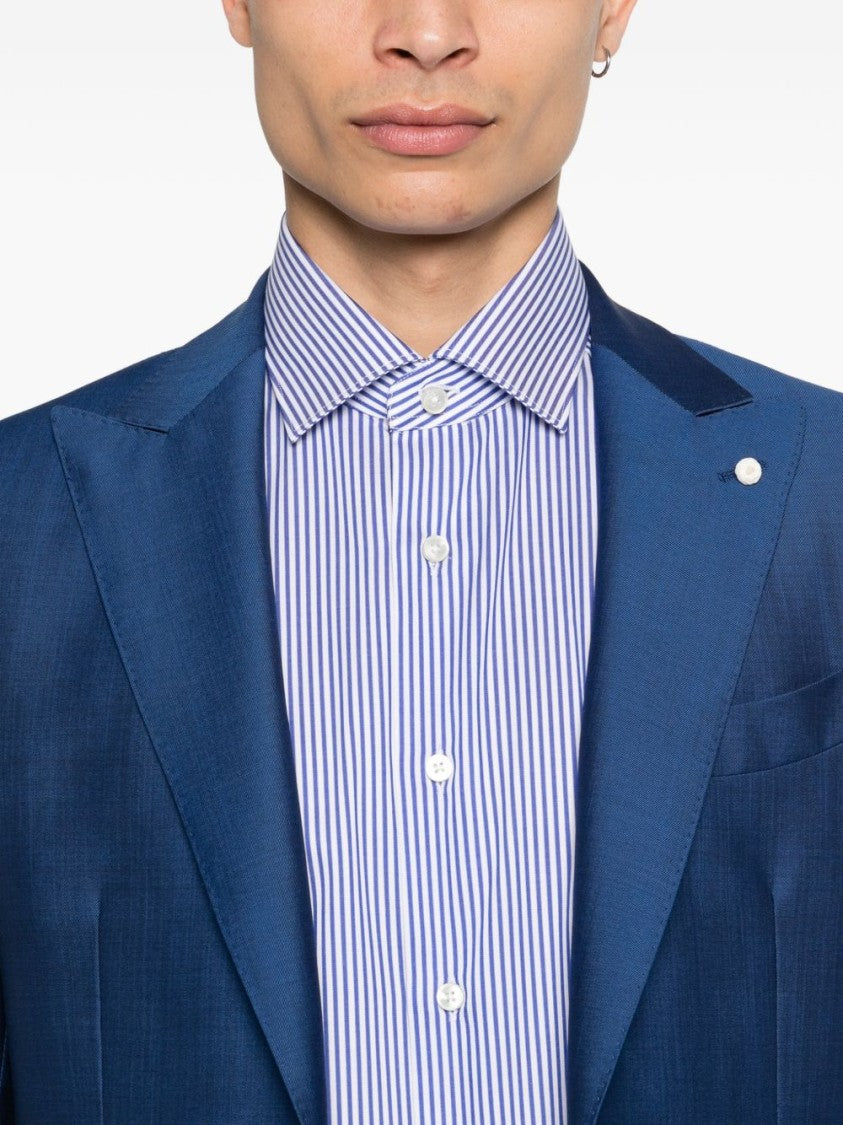 Luigi Bianchi Blue Zigzag Detail Tailored Suit
