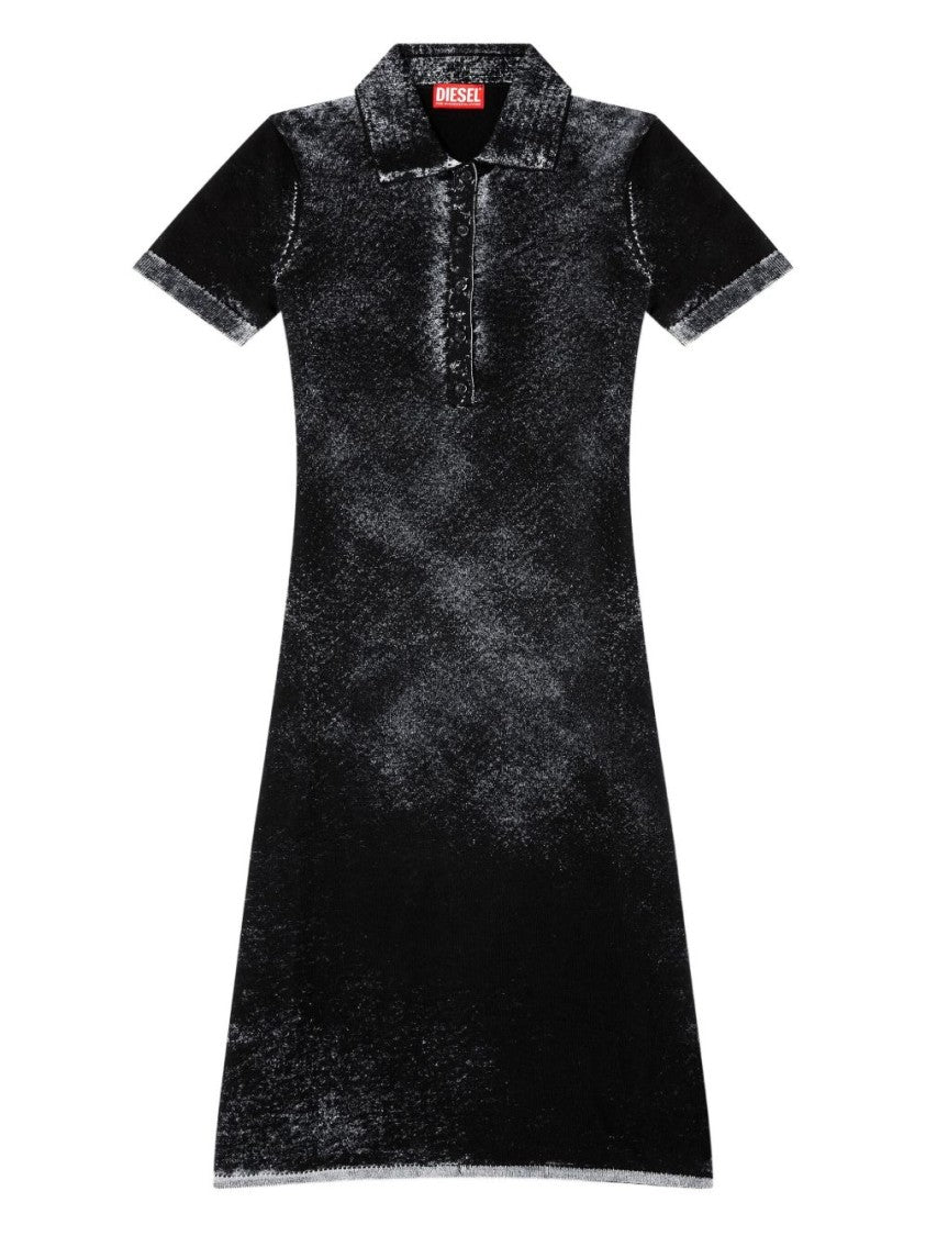 Diesel Black Cotton Knit Button Logo Dress