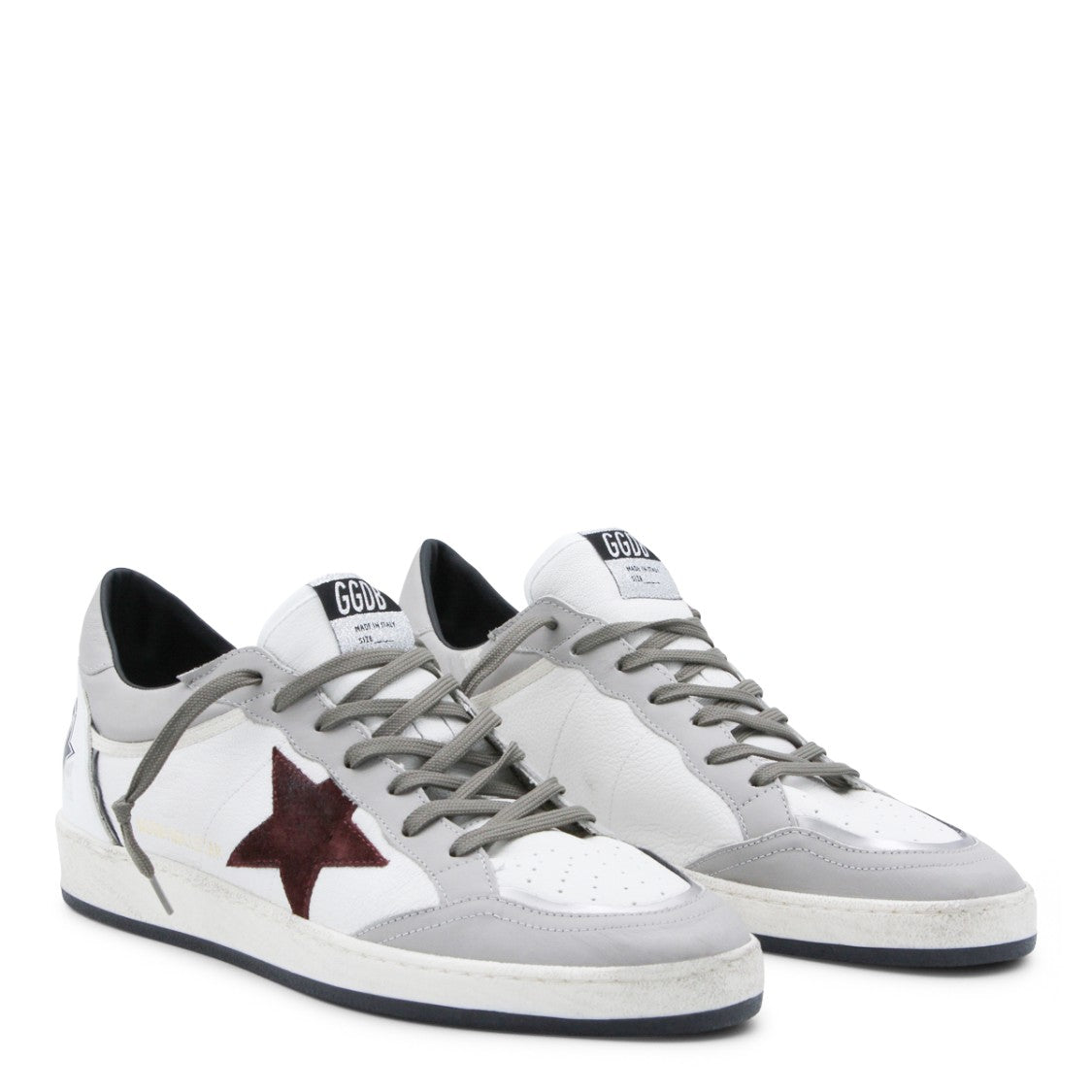 Golden Goose White Leather Sneakers With Burgundy Star