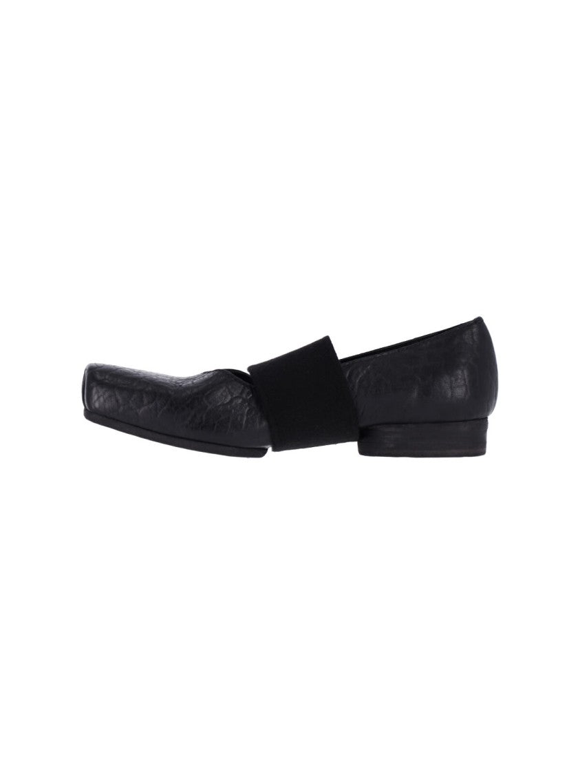 Uma Wang Black Squared-Toe Leather Cross-Strap Flats