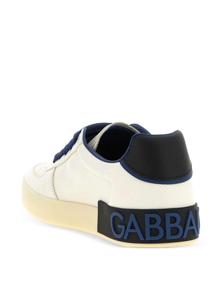 Dolce & Gabbana Beige Low-Top Perforated Leather Logo Sneakers