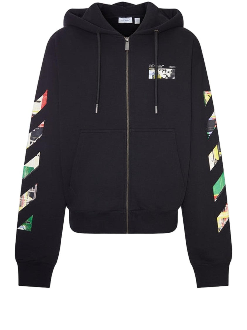 Off-White Cotton Hoodie With Multicolor Logo And Graphic Prints