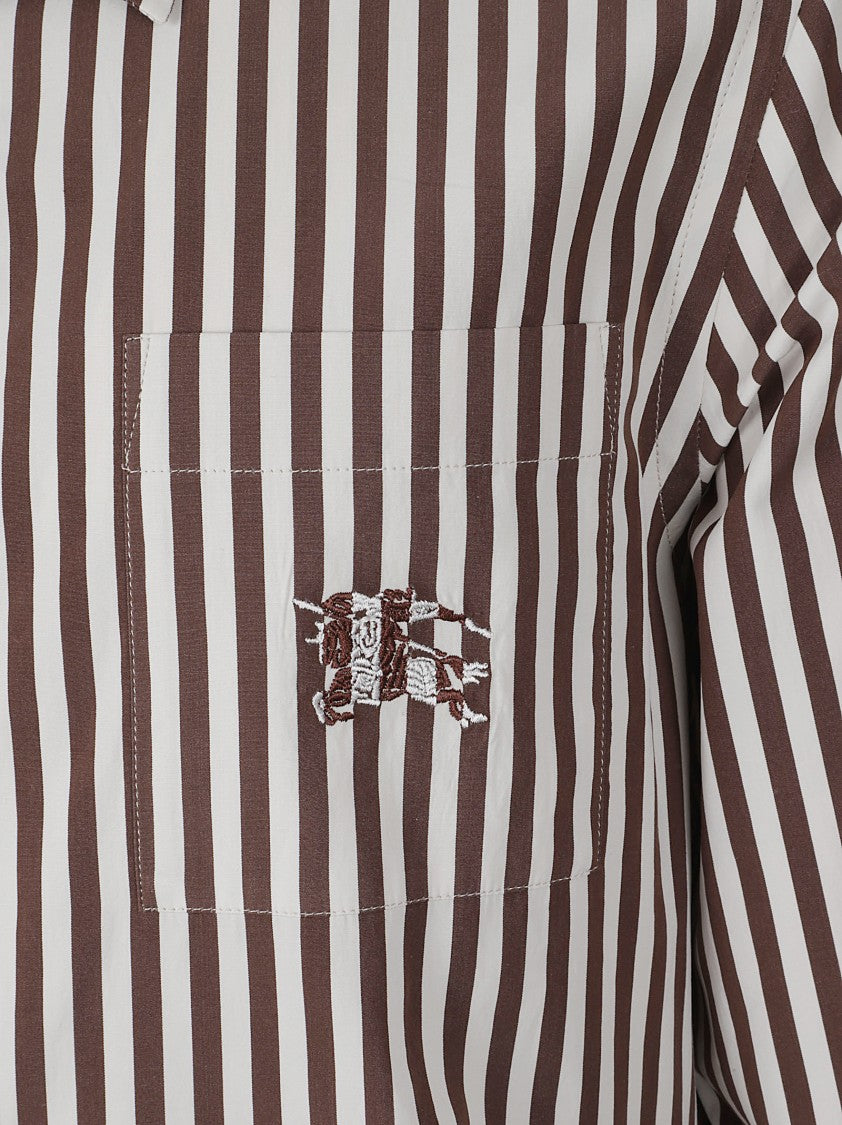 Burberry Brown And White Vertical Striped Button-Down Shirt
