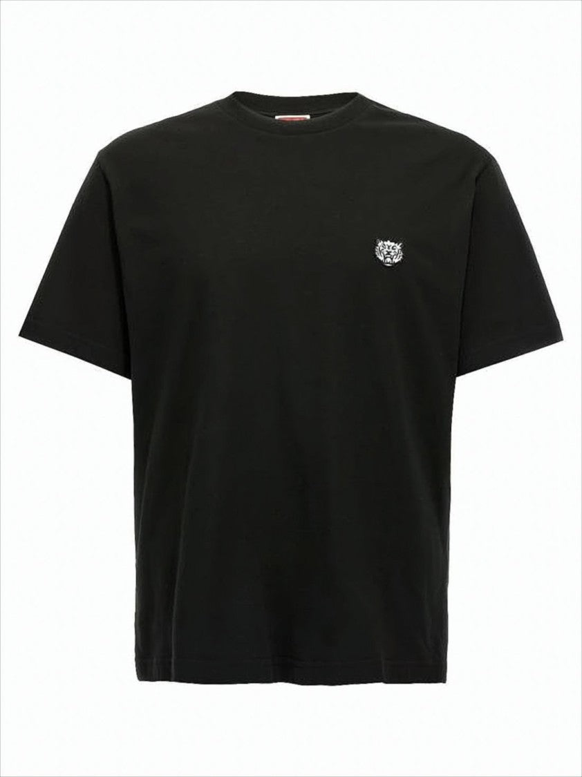 Kenzo Short-Sleeved Black Cotton T-Shirt With Embroidered Tiger Emblem