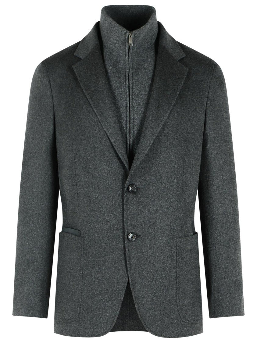 Zegna Oasi Beaver Grey Cashmere Jacket With Removable Collar