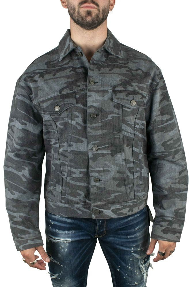 Balenciaga Camouflage Pattern Denim Jacket With Button Closure