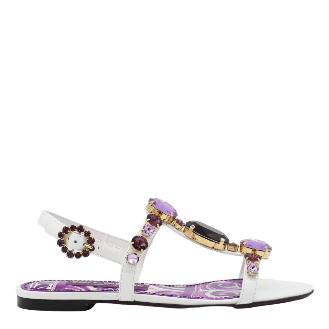 Dolce & Gabbana Gemstone-Embellished White Sandals With Footbed