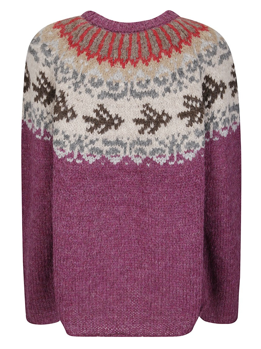 Thibault Van Der Straete Round Neck Sweater With Rib Fairisle Bird Long Sle