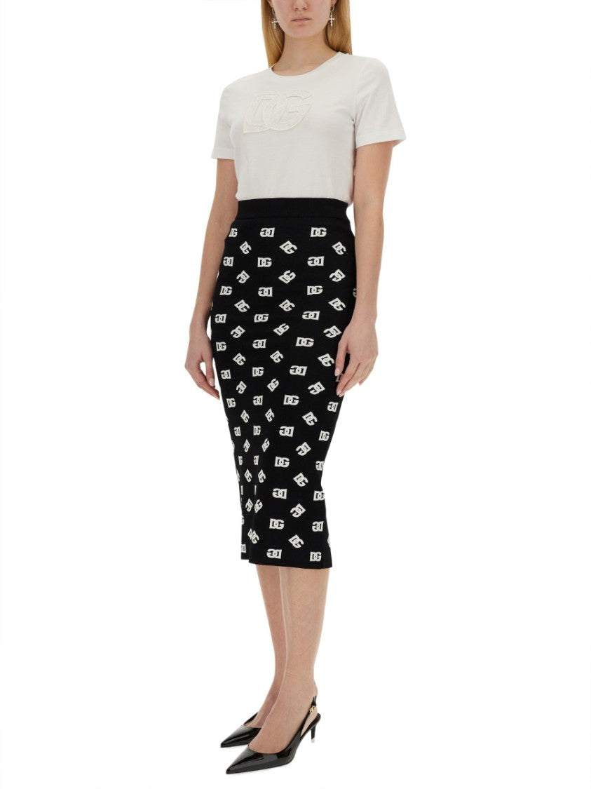 Dolce & Gabbana Viscose Logo Jacquard Pencil Skirt