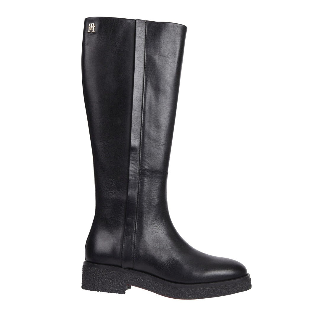 Tommy Hilfiger Black Leather Crepe Tall Boots