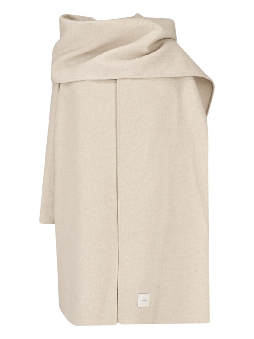Calvin Klein Asymmetrical Collar Scarf Beige Jacket