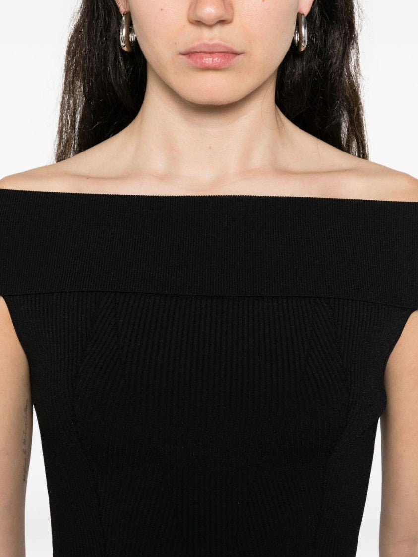 Givenchy Black Off-Shoulder Ribbed Texture Top