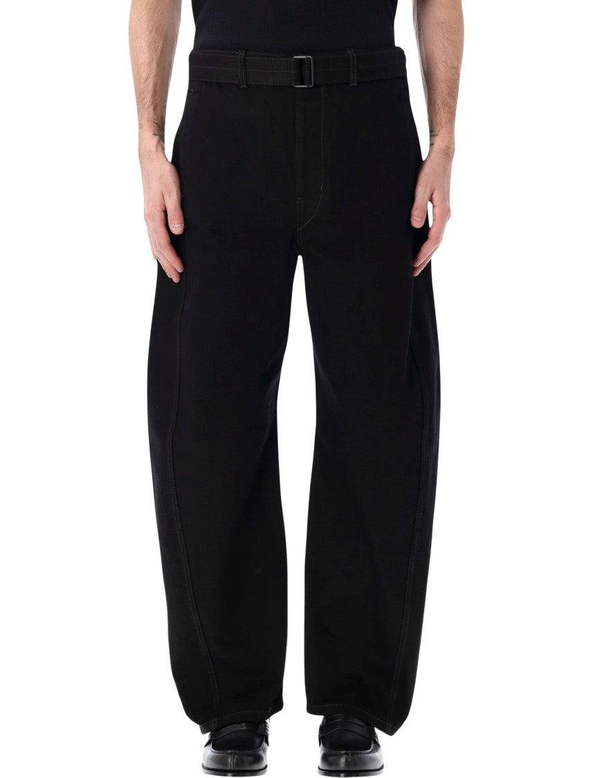 Lemaire Twisted Belted Pants In Heavy Black Denim
