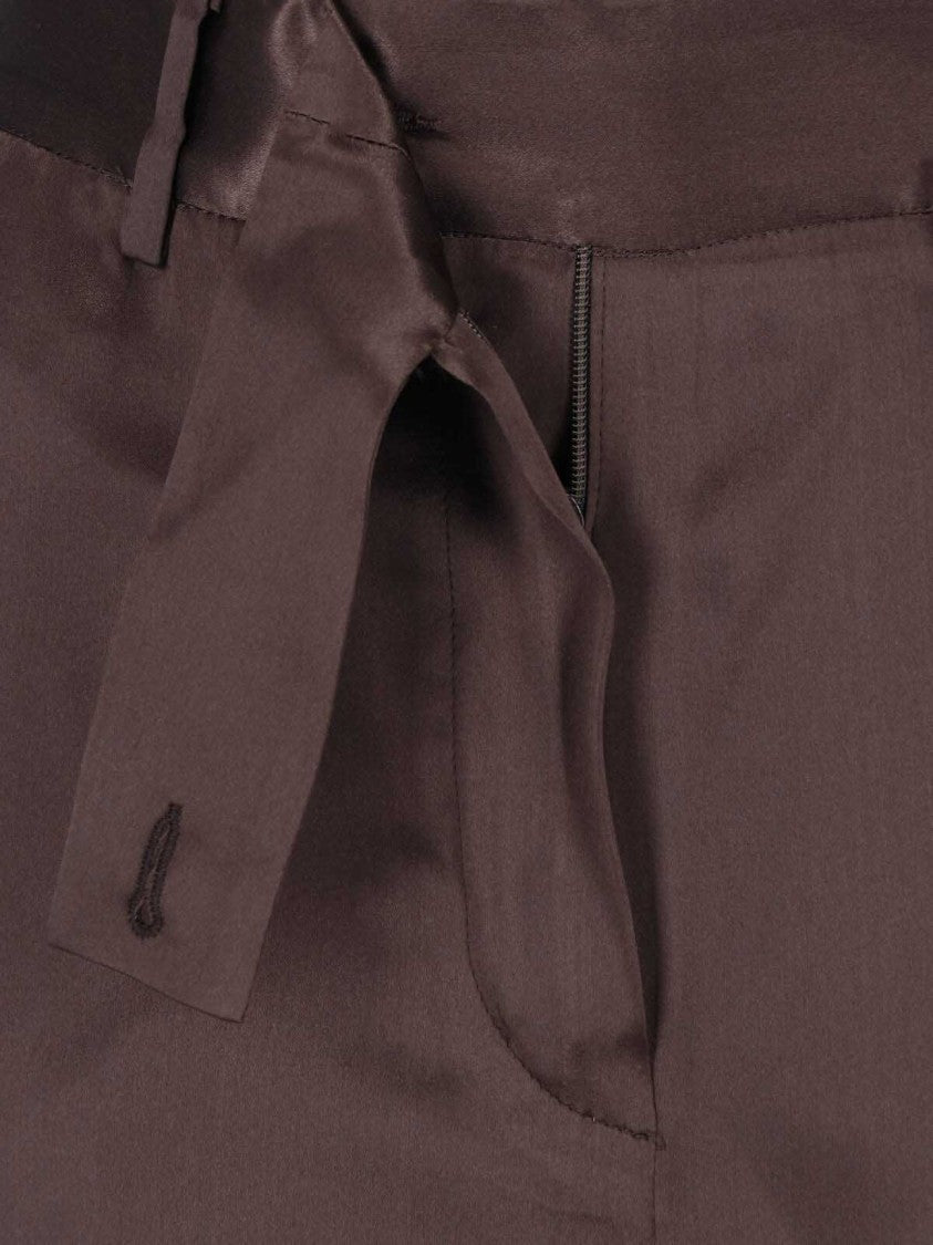Kiton Brown Straight-Leg Silk Pants