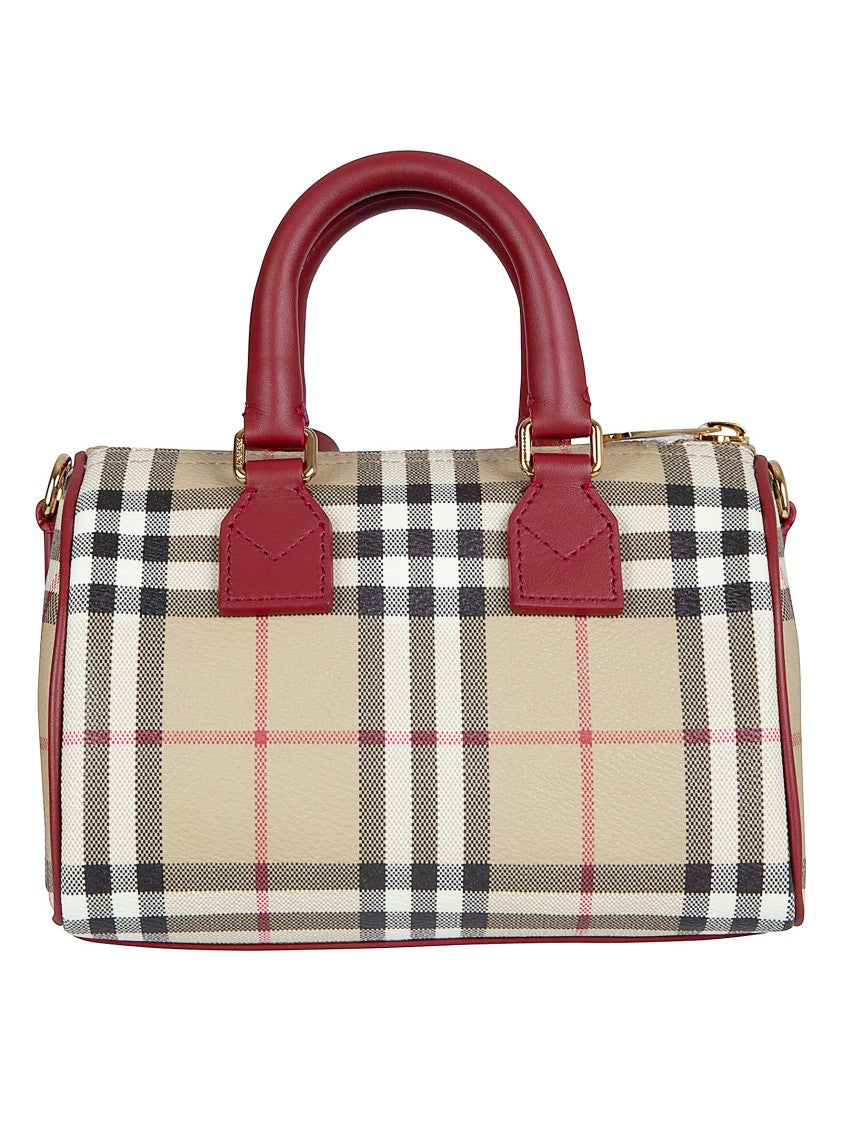 Burberry Structured Handbag With Iconic Burberry Check Pattern And Leather Accents