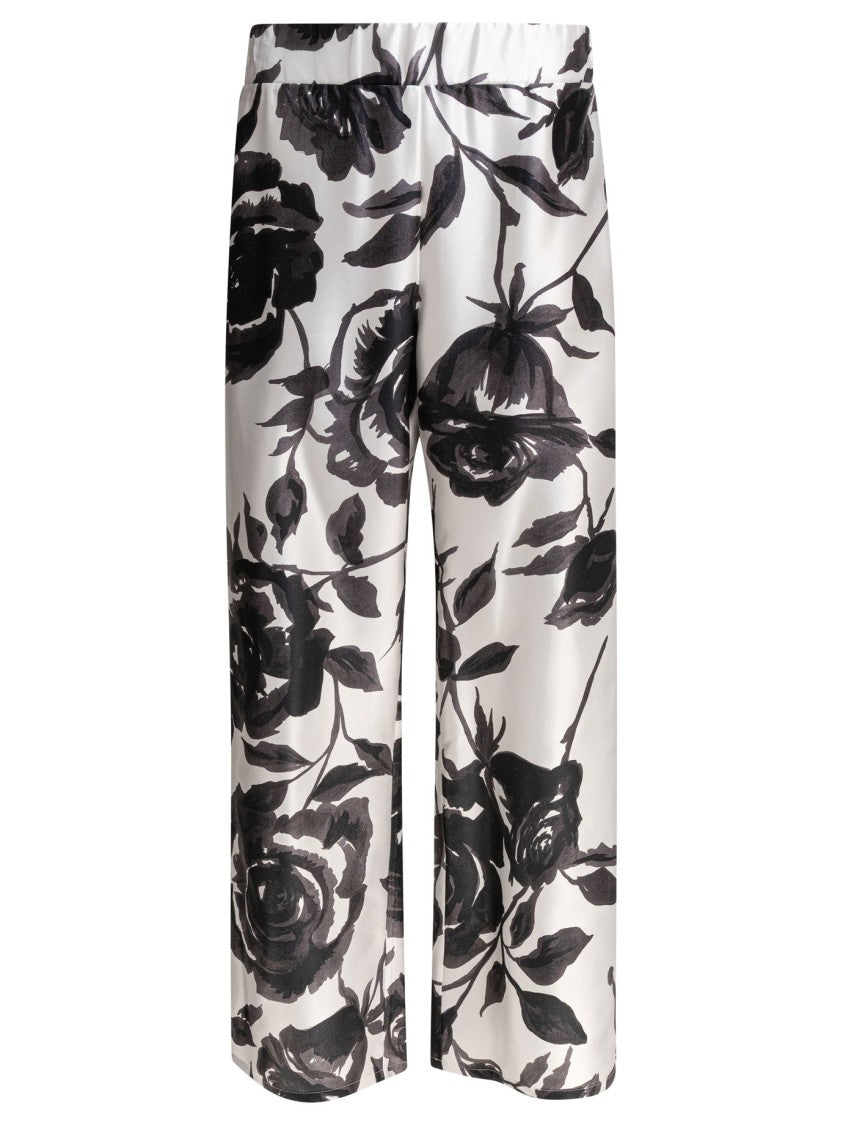 Sleep No More High-Waisted Wide-Leg Silk Trousers With Floral Print