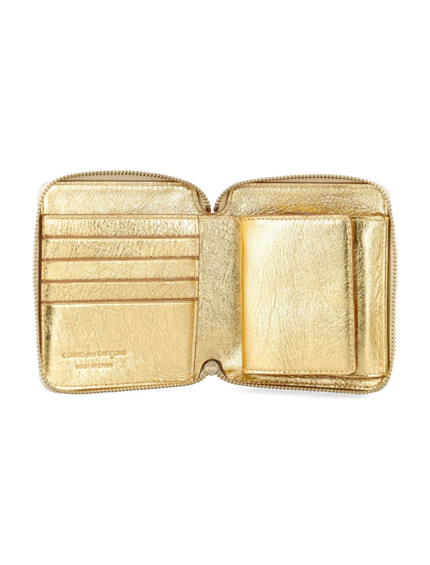 Comme Des Garçons Metallic Leather Zip-Around Wallet With Organized Storage