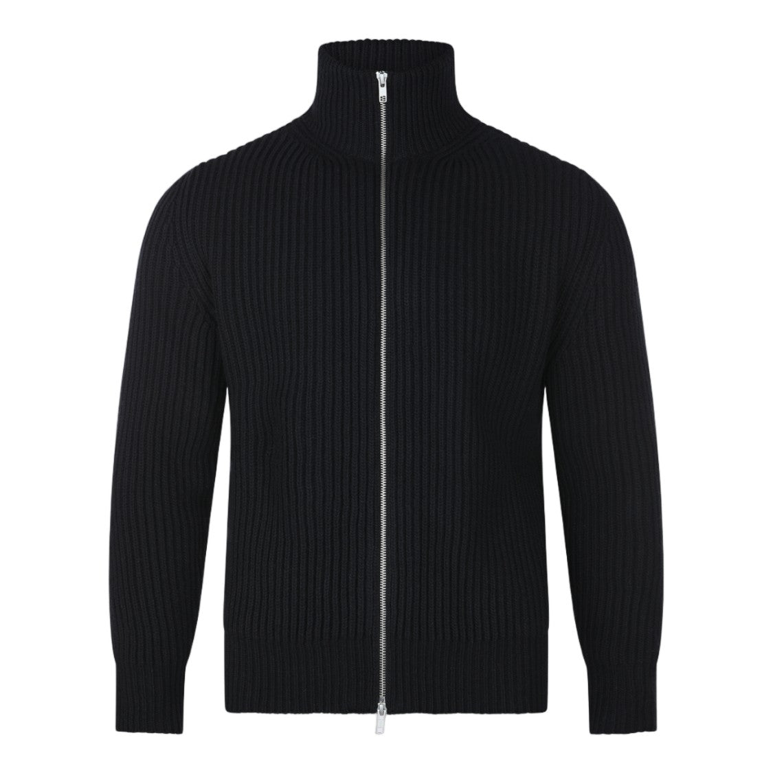 Mm6 By Maison Margiela Ribbed Knit Sweater With High Stand Collar And Silver Zipper Closure