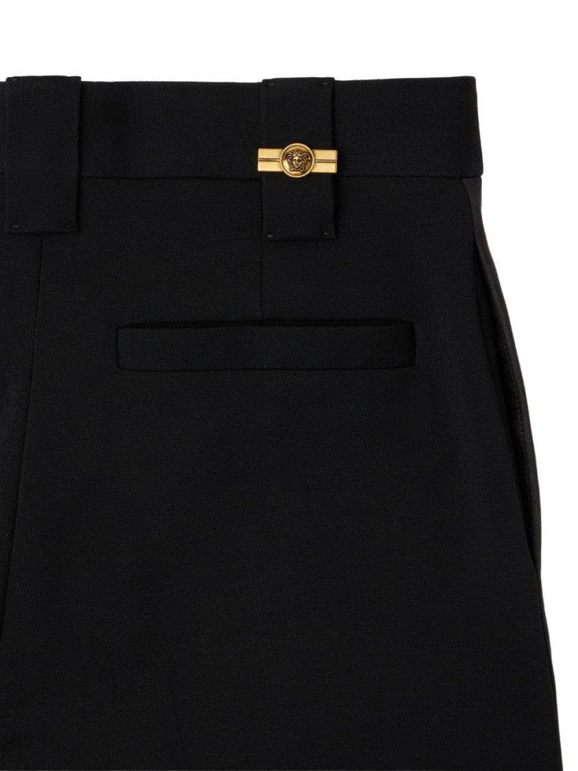 Versace Tailored Straight-Leg Trousers With Subtle Crease Lines And Gold Emblem