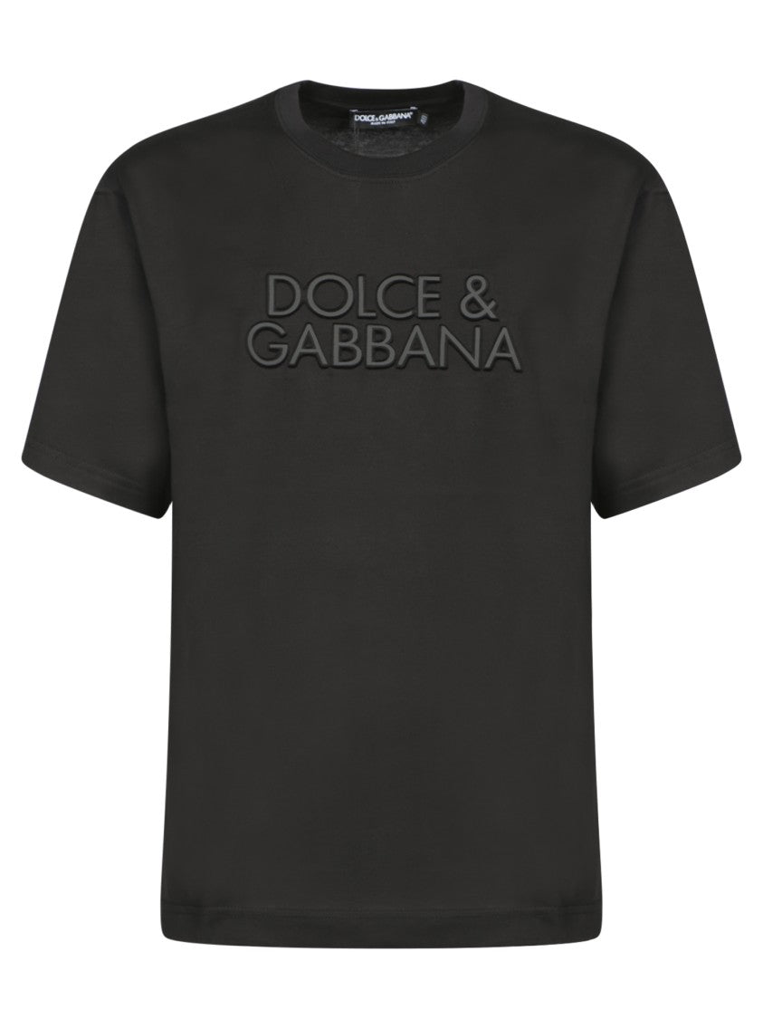 Dolce & Gabbana Black Cotton T-Shirt With Embossed Logo