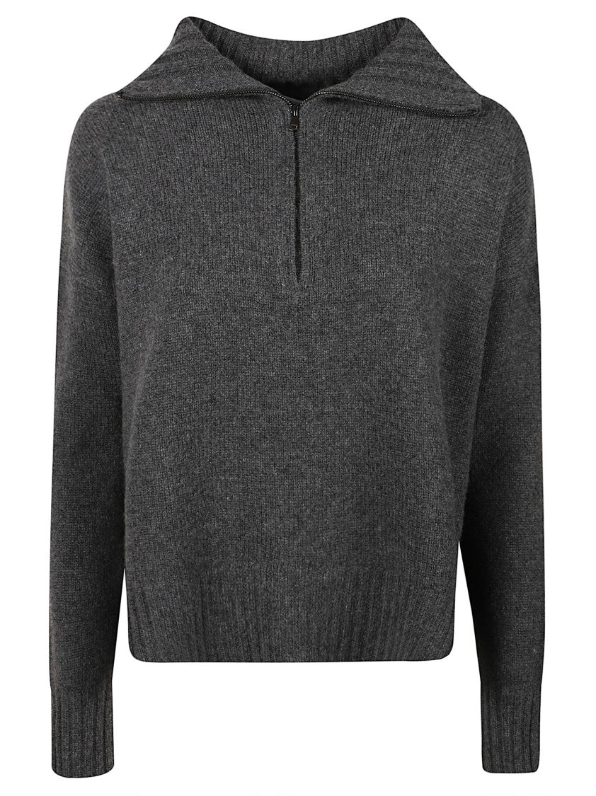 Max Mara Half-Zip Knit Sweater With Wide Collar And Ribbed Details