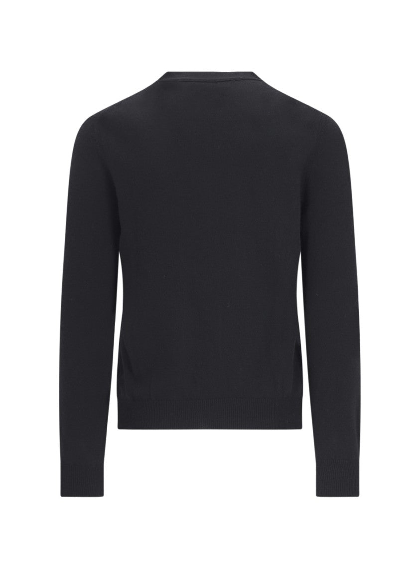 Comme Des Garçons V-Neck Logo Patch Black Wool Cardigan