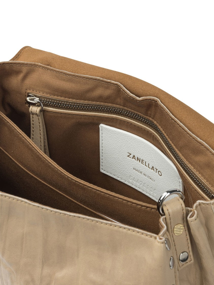 Zanellato Structured Lambskin Handbag With Pleated Texture And Adjustable Shoulder Strap