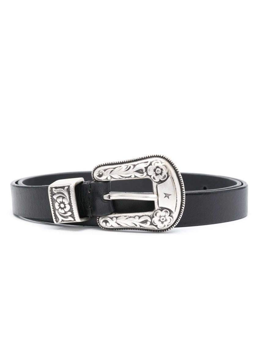 Golden Goose New Ornate Silver Buckle Leather Belt