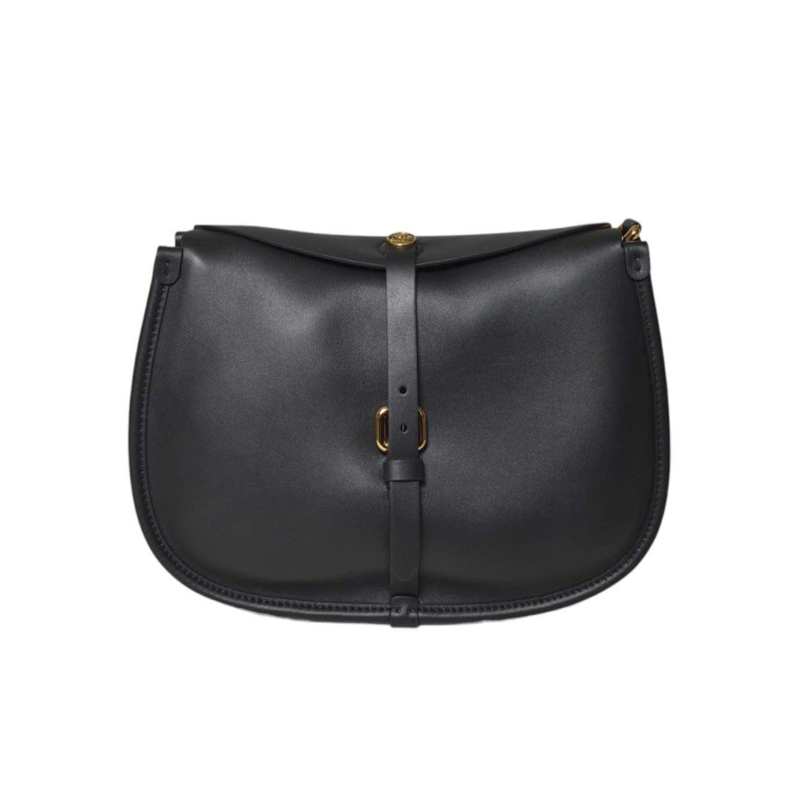 Etro Curved Silhouette Black Leather Bag With Gold-Tone Accents